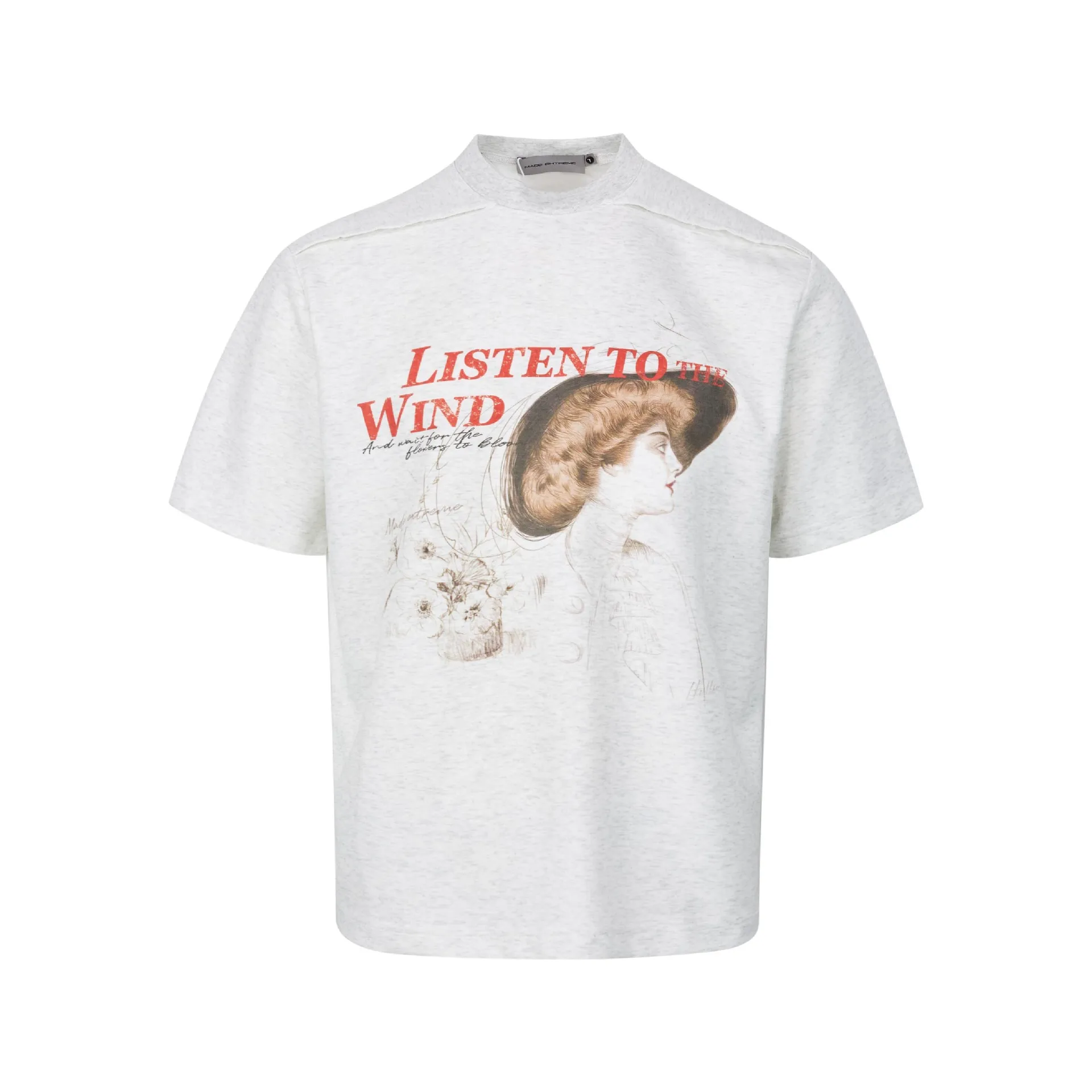 

MADE EXTREME Vintage White Ink Direct Injection Character Printing Short Sleeve T-Shirt Men