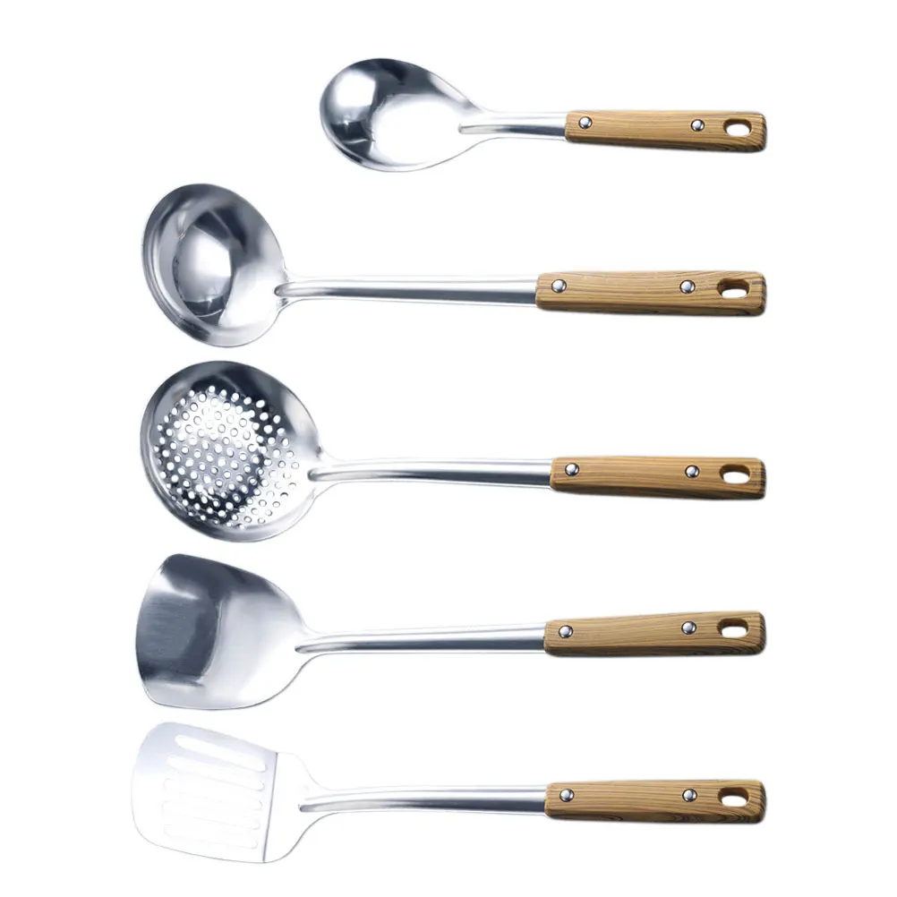 

5pcs Kitchen Spades Ladles Soup Wooden H Serving Tools Stainless Steel Easy Clean Practical Home Restaurant Hotel