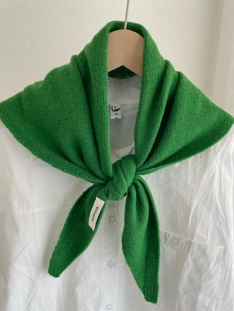 

100% шерстяной вязаный треугольный шарф, шаль, женский весенне-осенний теплый защитный шарф для шеи, многофункциональный маленький женский шарф