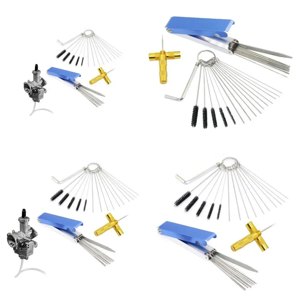 

652F 1Set Complete Carburettor Maintenance 5 Brushes, Wrench, 10 Wires Sharpening Tool Aluminum Kits for Vehicles