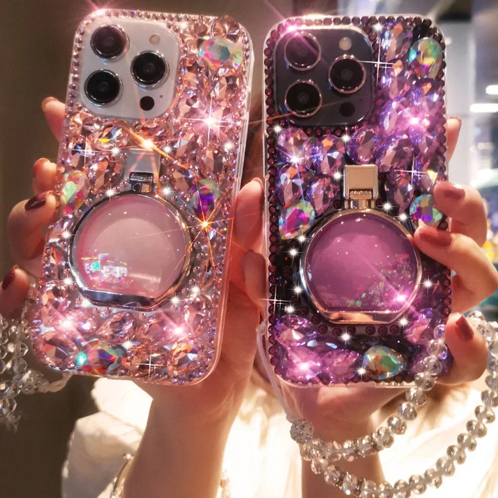 

Jewelry Metallic Ring Holder Case with Precious Stone Cover, Luxury Bling Phone Case, for iPhone 16, 13, 14, 15 Pro Max