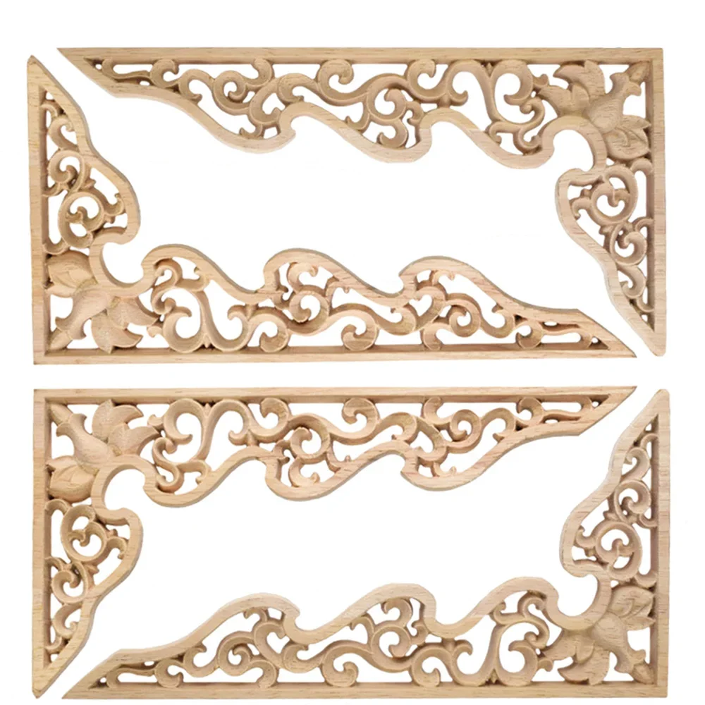 4PCS 26x14cm Wood Carved Applique Retro Furniture Craft Decor Figurine Vintage Home Wedding Garden Decoration Accessories