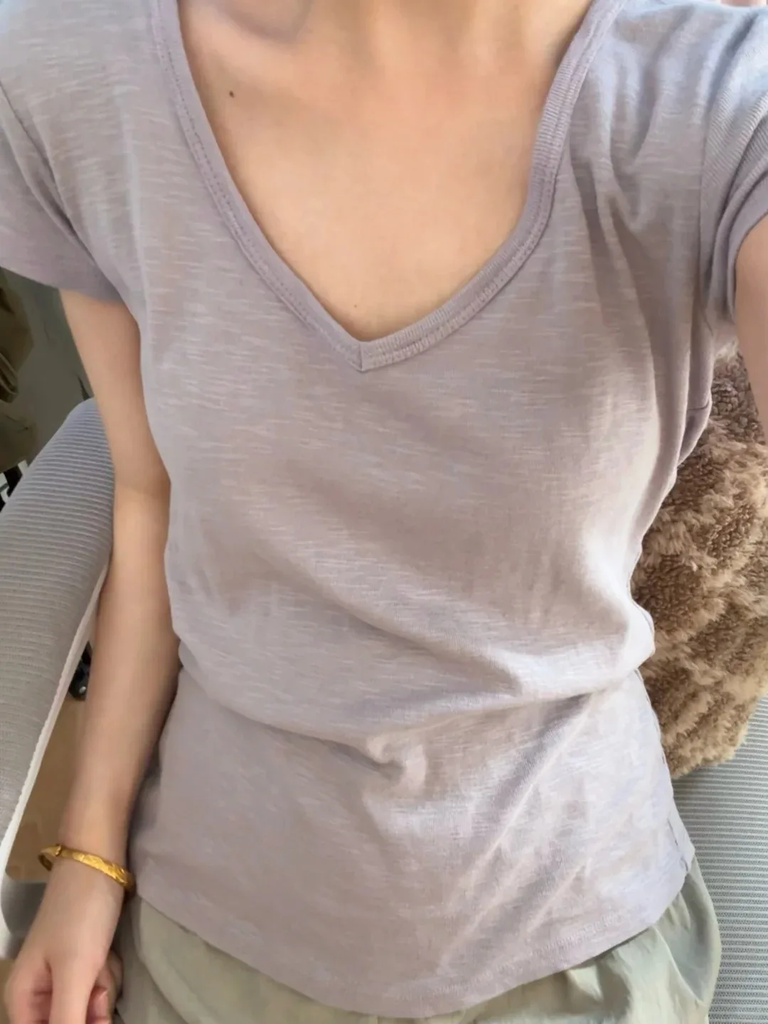 الأرجواني الخامس الرقبة القطن سليم تي شيرت المرأة الصيف الشارع الشهير الأساسية قصيرة الأكمام تيز الحلو لطيف نمط Preppy بلايز جديد بلايز