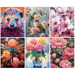 GATYZTORY Diy Frame Painting By Number For Adults Kits Flowers Wall Art Picture On Numbers Painting Animals For Home Decors