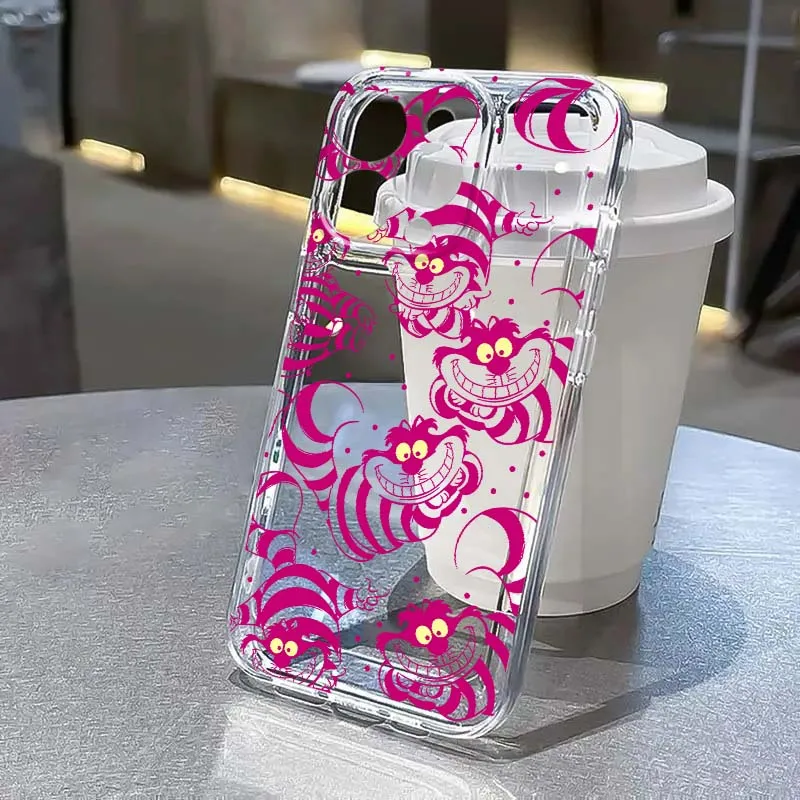 Cartoon Disney Cheshire Cat Phone Case For Apple iPhone 17 16 15 14 13 12 11 Air Pro Max Plus Mini Transparent Soft