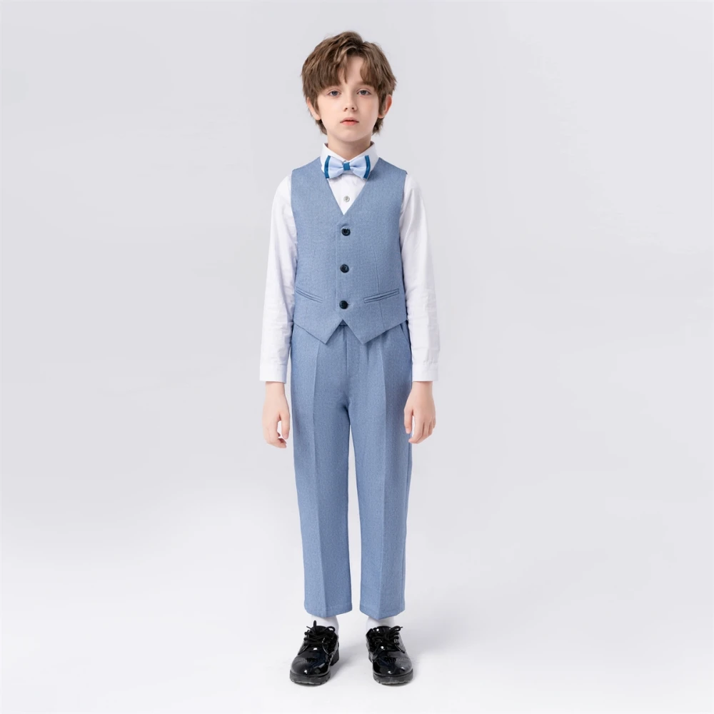 Formal Handsome Flower Boys Suits For Wedding Fast Delivery Kids 5 Pieces Suit Set Blazer Vest Pants Bow-tie Brooch Activities