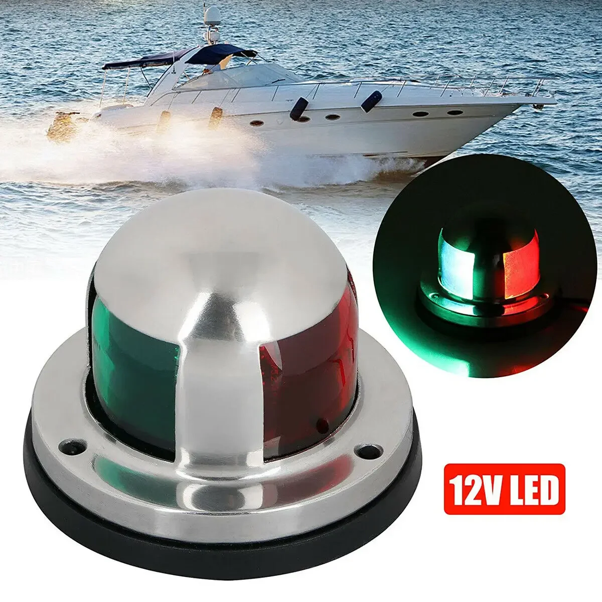 

2 In 1 12V LED Bow Navigation Light Marine Boat Yacht Pontoon Stainless Steel LED Bow Navigation Light Red & Green Boat Light