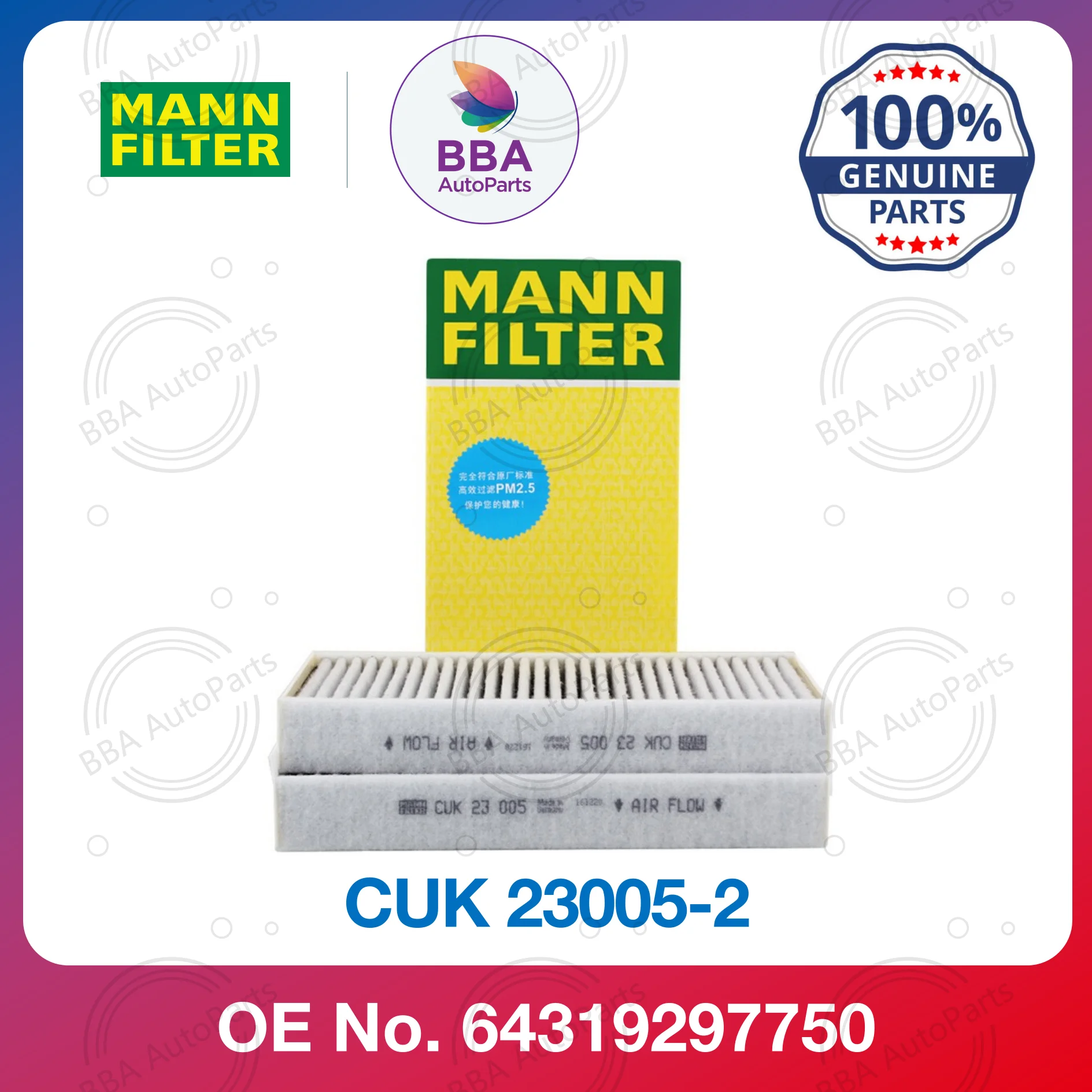 

Mann CUK23005-2 CUK 23015-2 Фильтр кондиционера для BMW118i 120i 125i 218i i3 MINI с OE 64116823726 64319390445