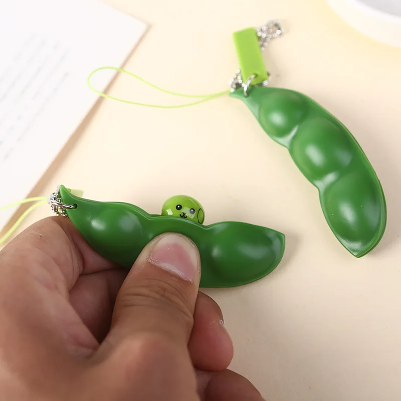TOBEFU Fidget Toys Rubber Peas Beans Keychain Decompression Edamame Toy Squishy Squeeze Cute Stress Reliver Adult Boys Xmas Gift