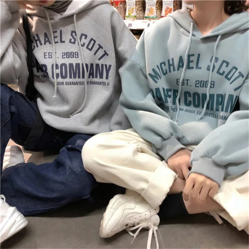 Felpa con cappuccio Kawaii Streetwear felpe con cappuccio Boyfriend donna lettera stampa Plus felpa con cappuccio in velluto Pullover allentato