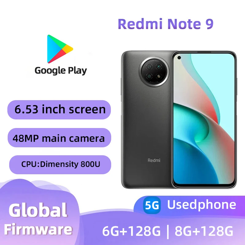 redmi Note 9 5G Android 6.53 inch RAM 6G ROM 128G Used phone