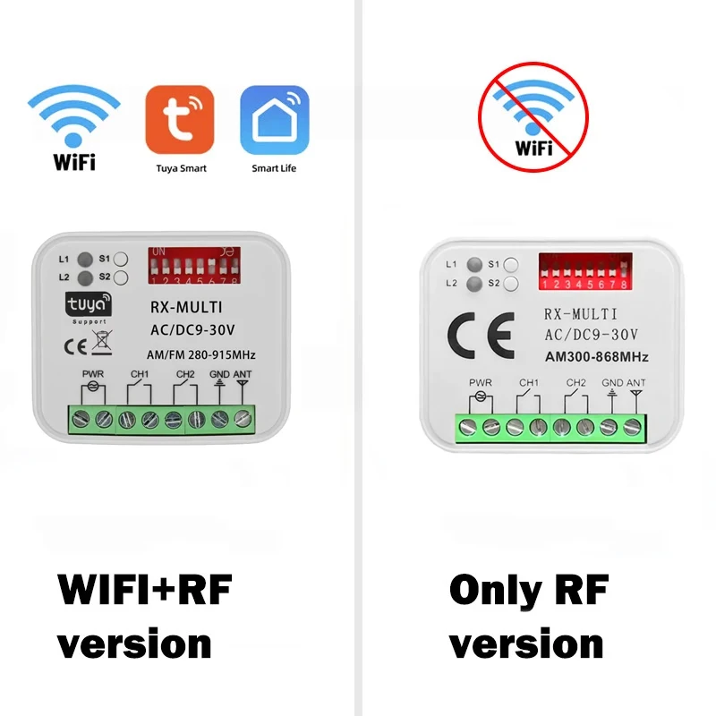 KEBIDU RX MULTI Tuya Smart Switch Modul 300-868MHz 2CH 433MHz 868MHz WLAN-Controller Garagen-/Tortür-Fernbedienungsempfänger – Detail 2