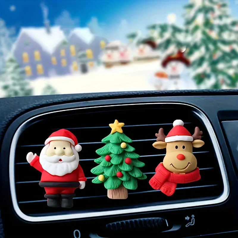 3pcs Santa Claus Christmas Car Vent Clips - Festive Vehicle Interior Decor