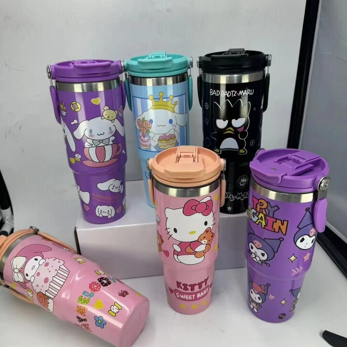 Cute cartoon 900ML insulated cup anime large capacity car cup 304 stainless steel vacuum coffee cup