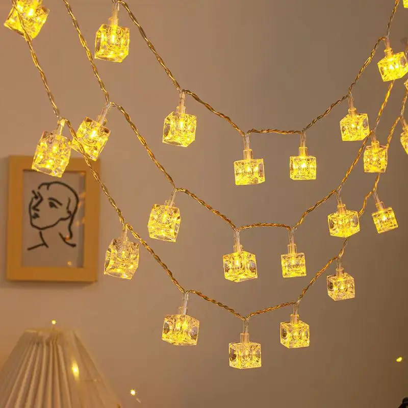 Multicolour Warm Ice Cube String Lights Fairy Night Lamp Room Garland Curtain Girls Brithday Wedding Party Decoration Lights