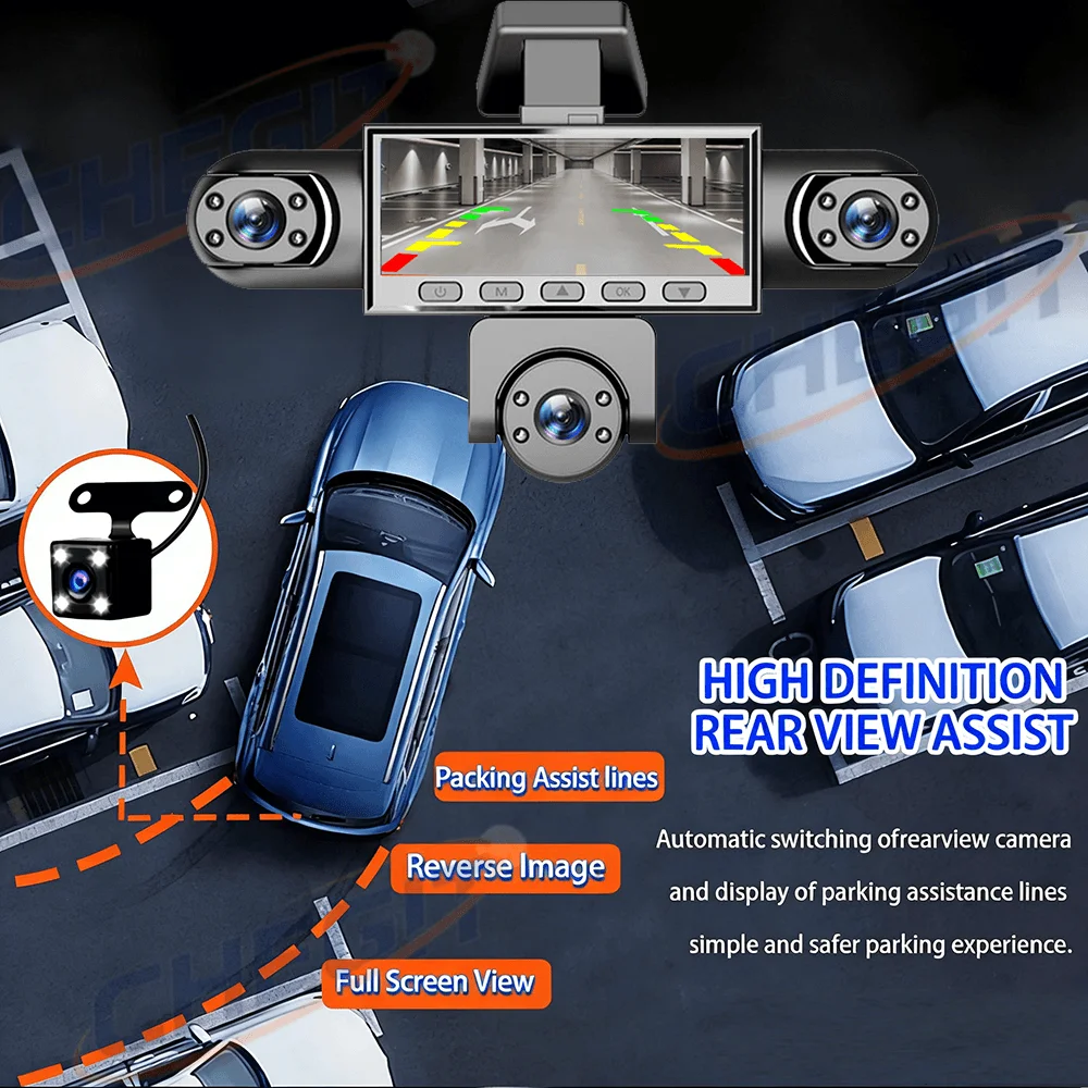 2026 NEW 3/5Camera Car DVR 1080P Video Recorder 360° WIFI Dash Cam Front right left inside With Rear View camera Black Box - view 5