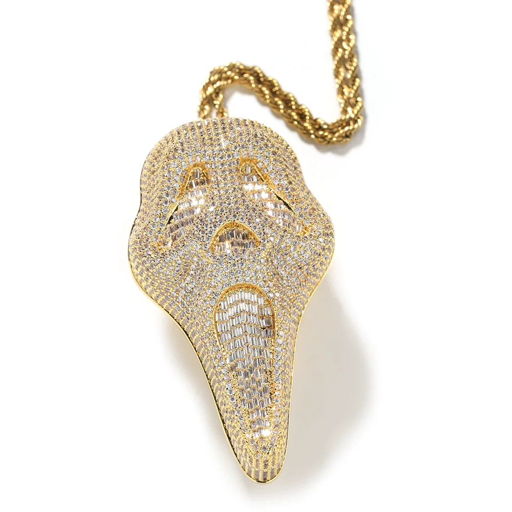 

Мужские и женские ожерелья, позолоченные, с цирконами, в виде черепа, с изображением гримасы, в стиле хип-хоп, рок, поп, модные украшения, аксессуары для вечеринок.