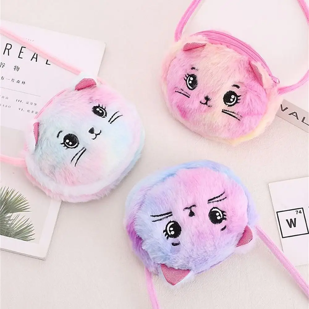 Lovely Rainbow Color Shoulder Bag Mini Soft Cat Handbags Messenger Bag Children