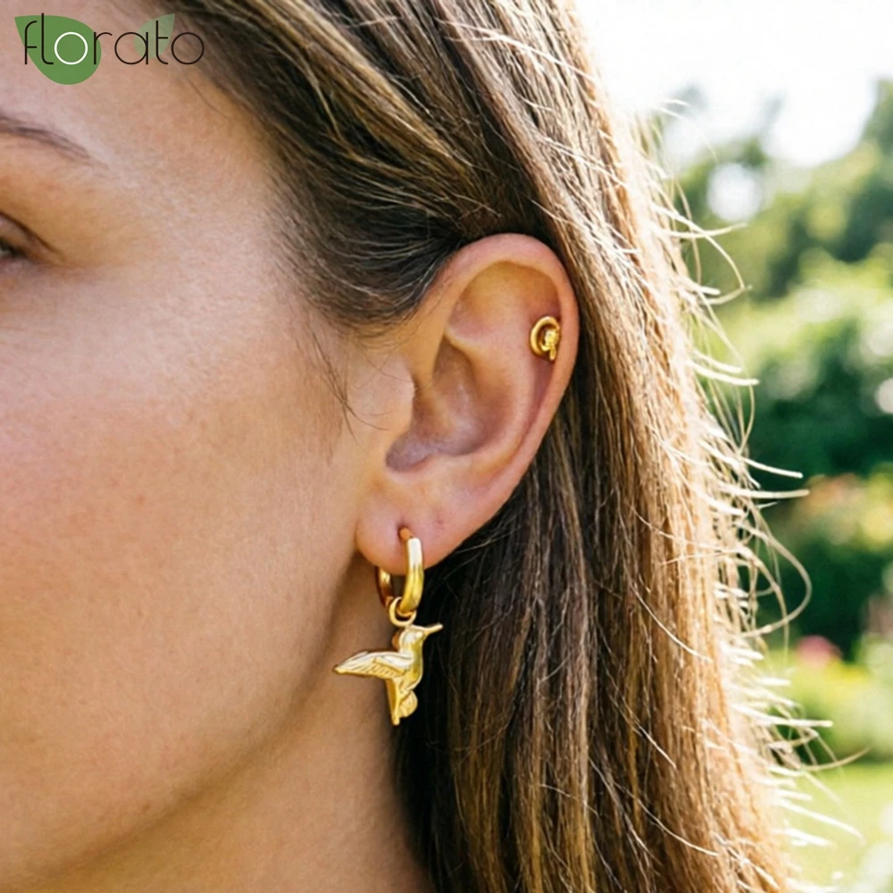 

925 Sterling Silver Needle Gold Color Peace Dove Pendant Hoop Earrings for Women 2026 New Party Trendy Jewelry Wholesale Gift