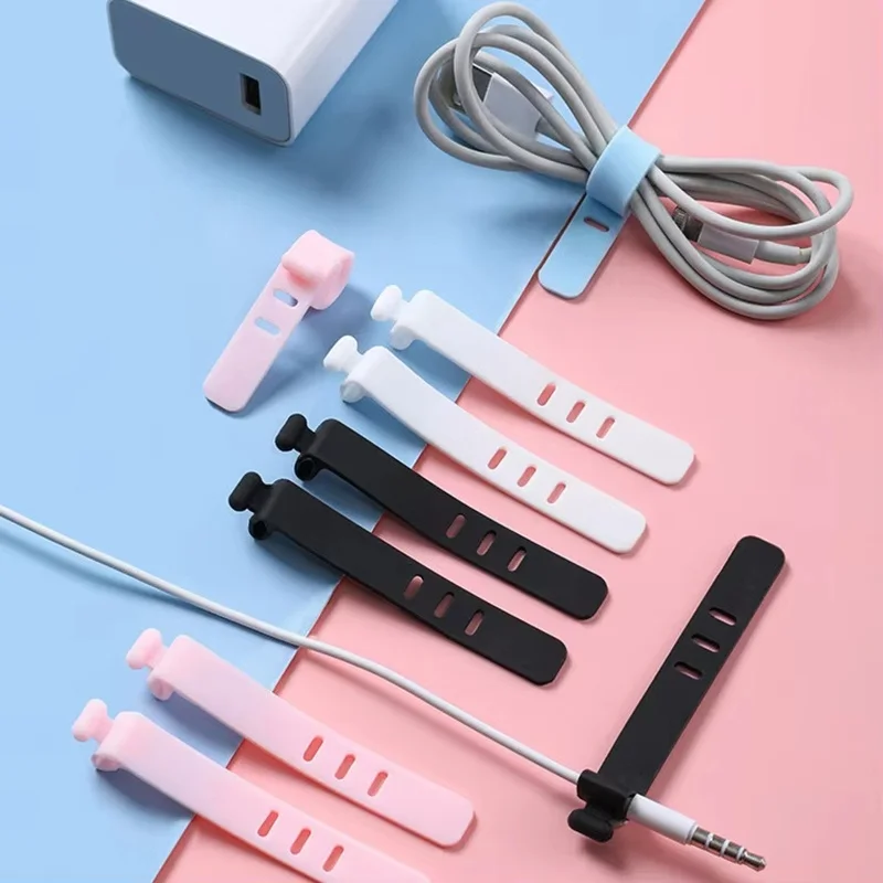4/12/20PCS Cable Organizer Ties Clip Charger Cord Management Silicone Wire Manager Mouse Charging Cable Data Line Winder Straps