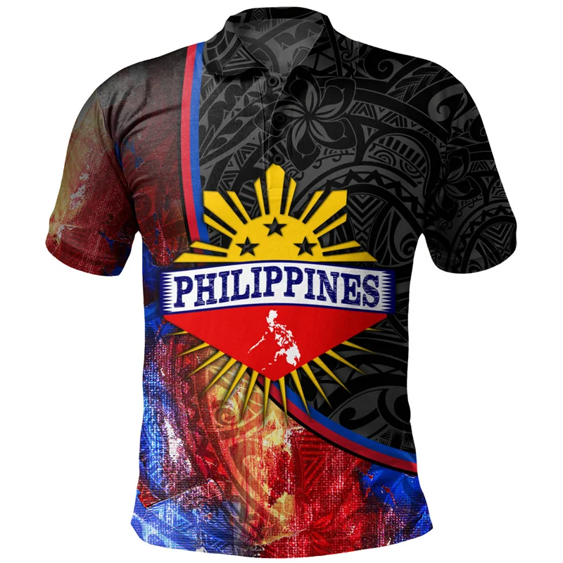 

Men Harajuku 3D Philippines National Flag Printed Shirts Pinoy Pride National Hero Day Graphic Polo T Shirt For Mens Shirts Polo