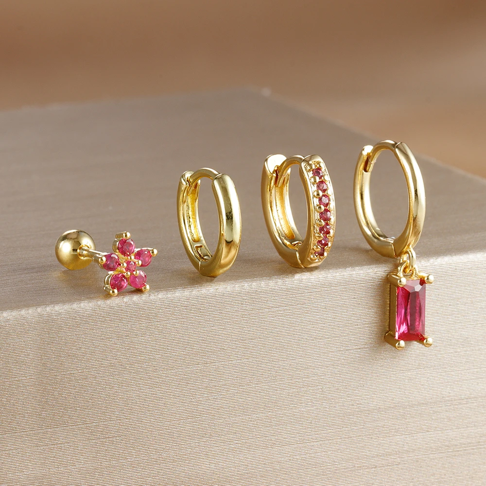4PCS French Punk Fashion 14K Gold Plated Geometric Small Eardrop Earrings Set for Women Charm Stainless Steel Party Jewelry