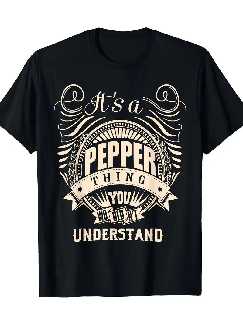 

Pepper-Themed Graphic T-Shirt, 100% Cotton, Casual Crew Neck, Short Sleeve, Slig