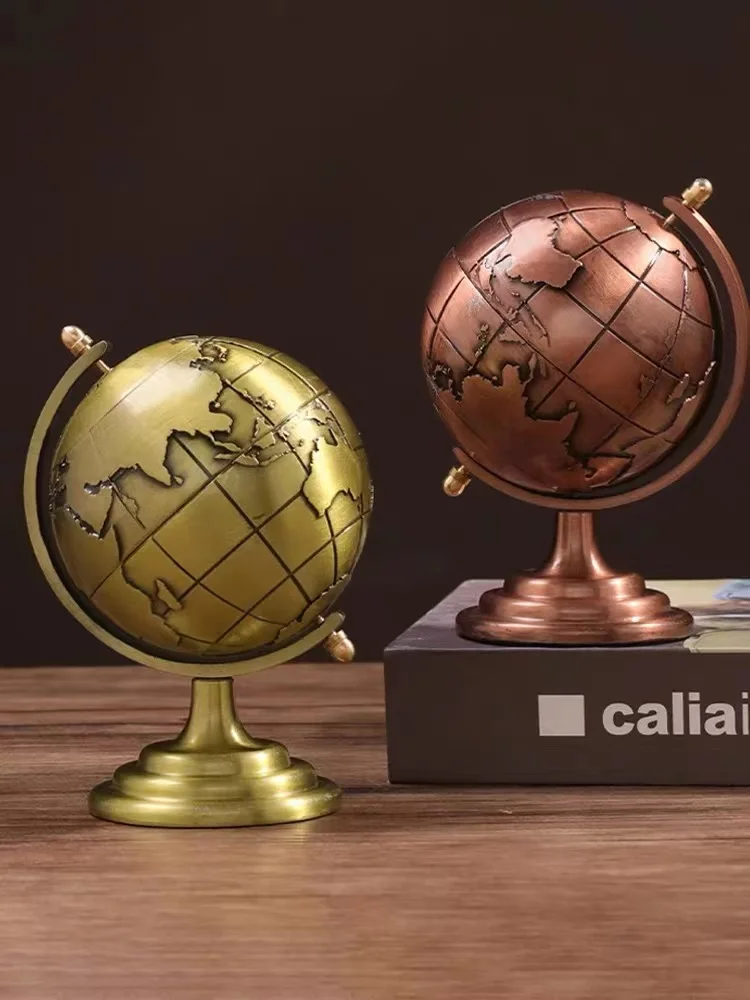 Vintage Globe Model Alloy Small World Globle Decoration Crafts Mini Educational Globe of Earth for Home Office Desk Decor Gift