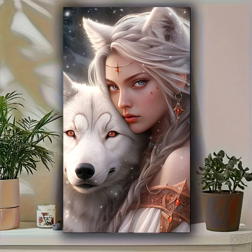 Amazing Wolf And Woman 5D DIY Diamond Painting Full Square Round Diamond Mosaic Embroidery portrait Friend Gift Home Decor