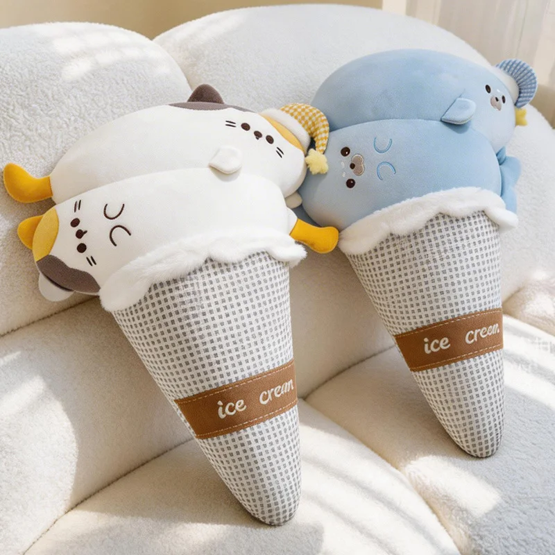 

Мягкая плюшевая игрушка-мороженое 75/90 см: реалистичная летняя котёнка-мороженое, разноцветная, уютная подушка-плед, милый декор для комнаты