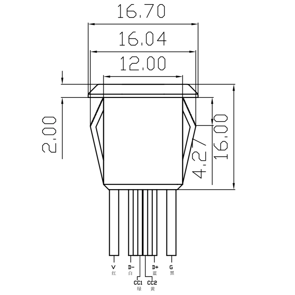 2 4 6 Pin USB-C Type Waterproof USB Connector Direct compression female base Female Socket Charging Interface With Welding Wire