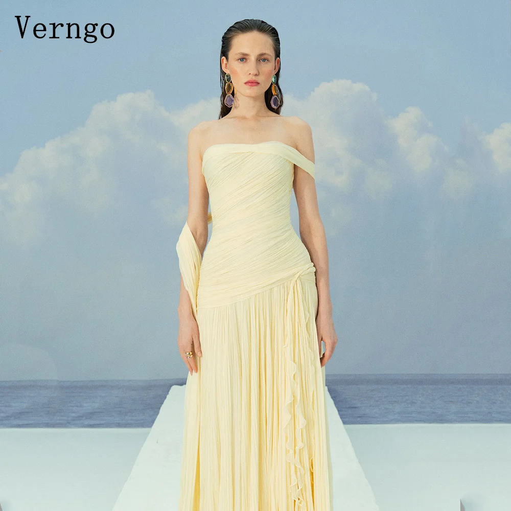 

Светло-желтое вечернее платье Verngo, элегантное платье трапециевидной формы на одно плечо, струящееся шелковое платье для выпускного вечера ручной работы по индивидуальному заказу