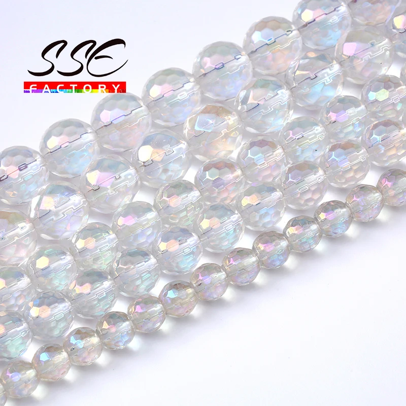 AB Faceted Moonstone Grystal Quartz Beads For Jewelry Making Round Loose Spacer Beads Diy Bracelets Necklace 4 6 8 10 12mm 15