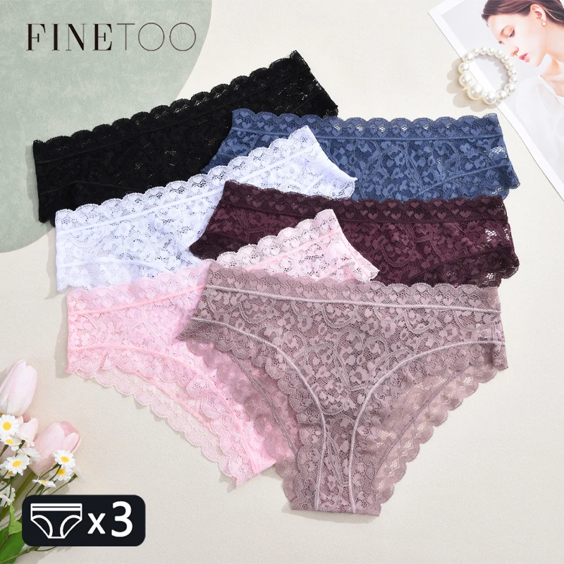 3Pcs Lace Hollow Out Underwear Women's Sexy Comfortable Panties Low Waist Perspective Briefs Girls Soft Breathable Lingerie S-XL