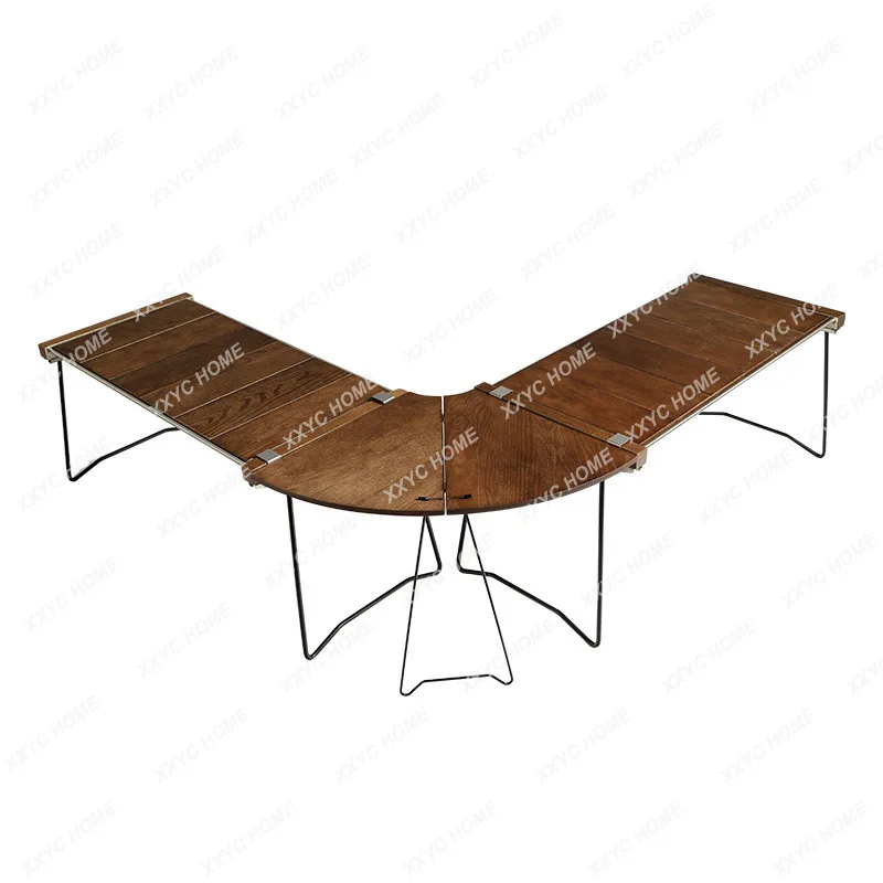 Outdoor Table Folding Table Solid Wood Camping Stainless Steel Portable Frame Barbecue Table Picnic Zebra Table