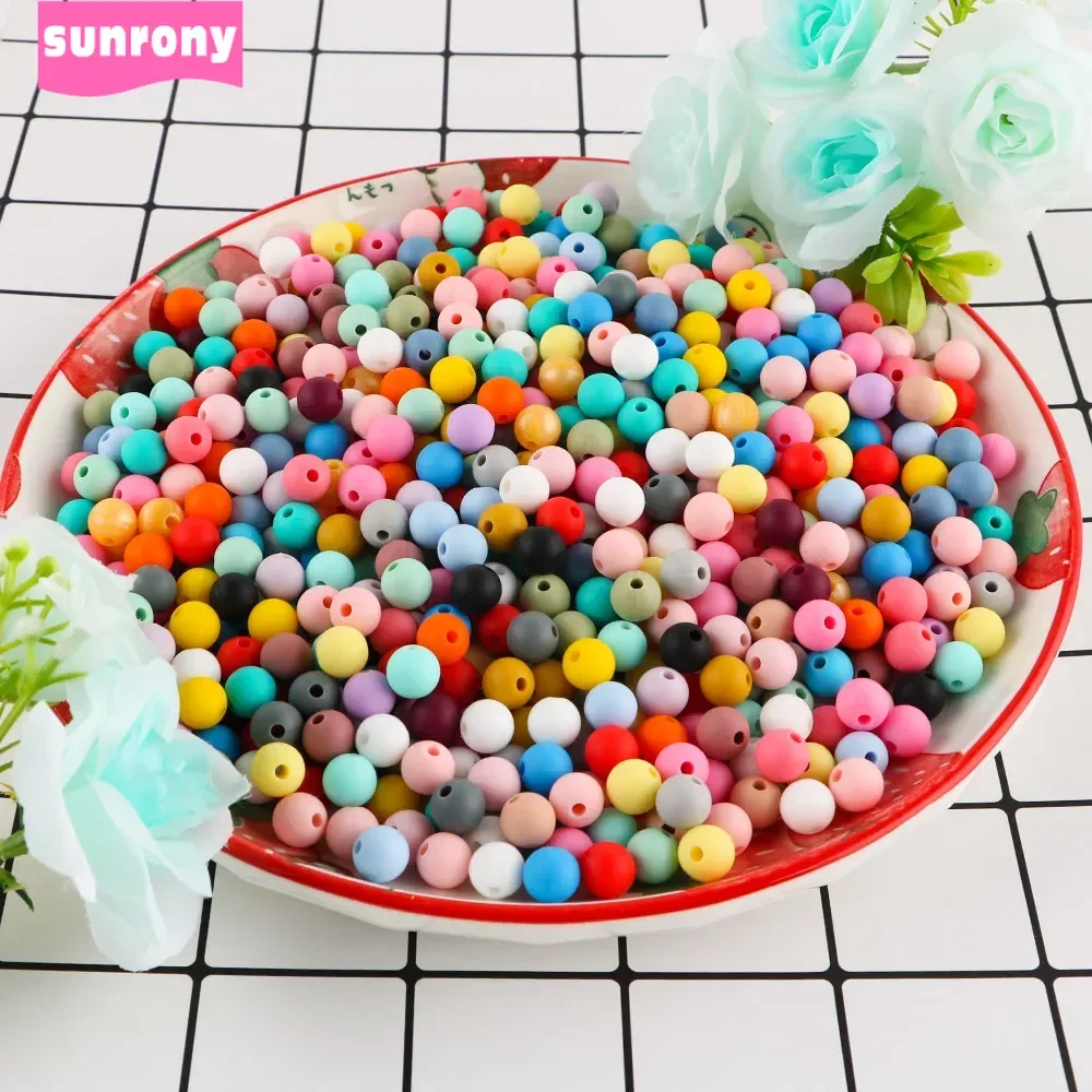 Sunrony 50Pcs/Lot 9MM Silicone Beads Round For Jewelry Making DIY Necklace BPA Free Food Grade Pacifier Chain