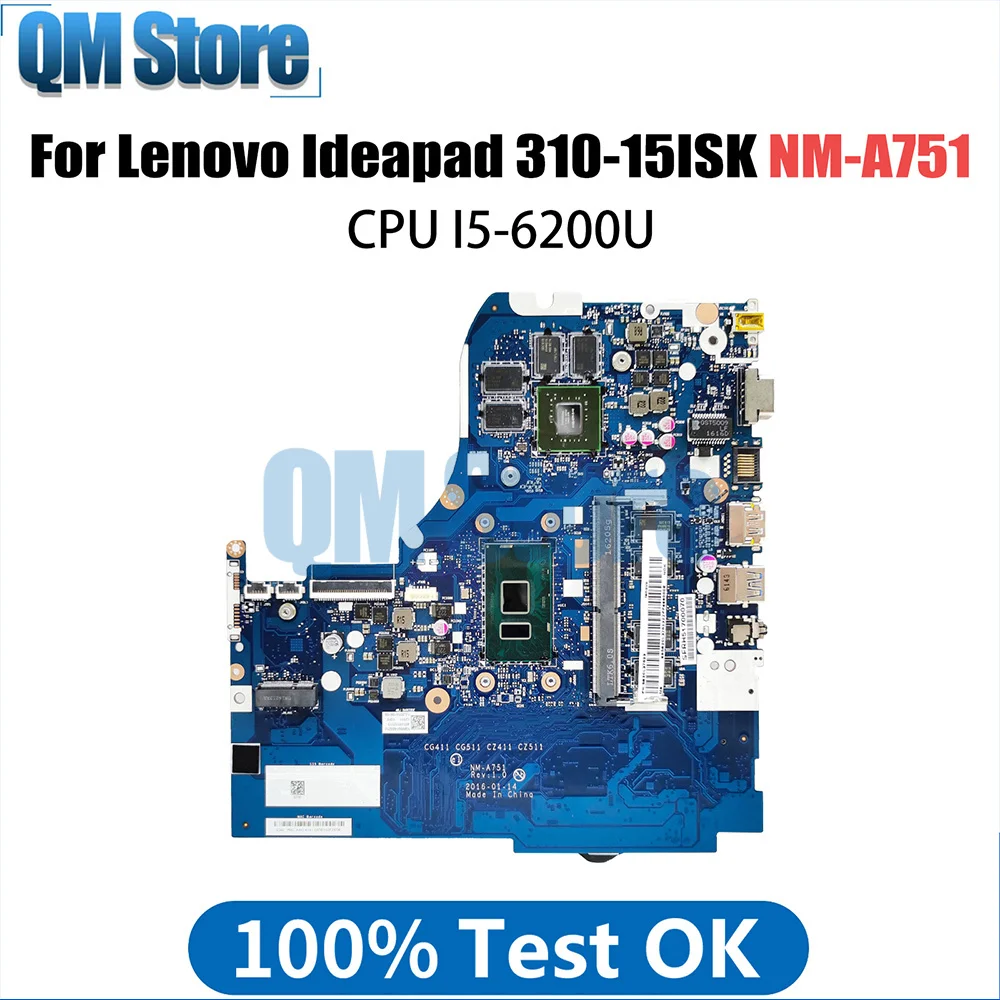 

NM-A751 Notebook Mainboard For Lenovo Ideapad 310-15ISK 510-15ISK Laptop Motherboard With I5-6200U CPU 5B20L35898 4G GPU 15Inch