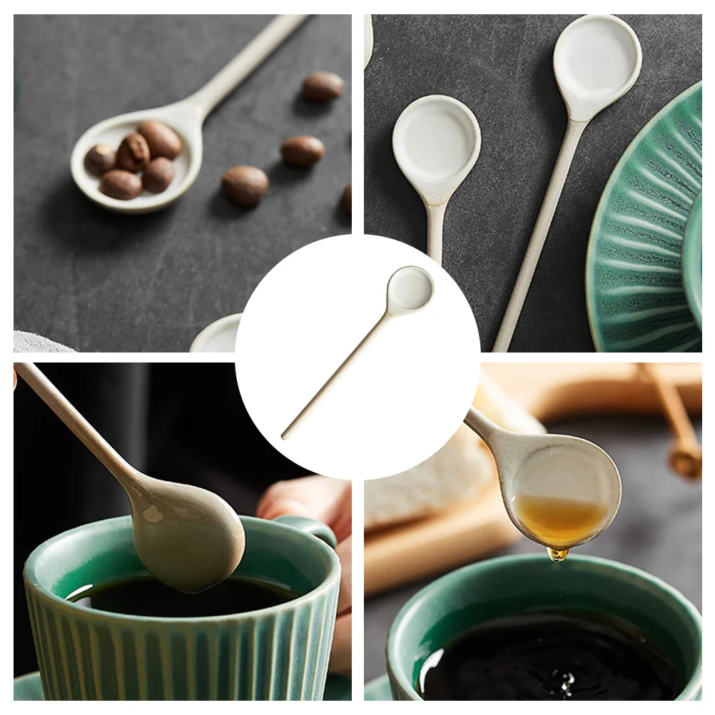 

Vintage Ceramic Coffee Spoon Long Handle Retro Style for Home Restaurant Bar Milk Tea Shop Practical Stirring Spoon