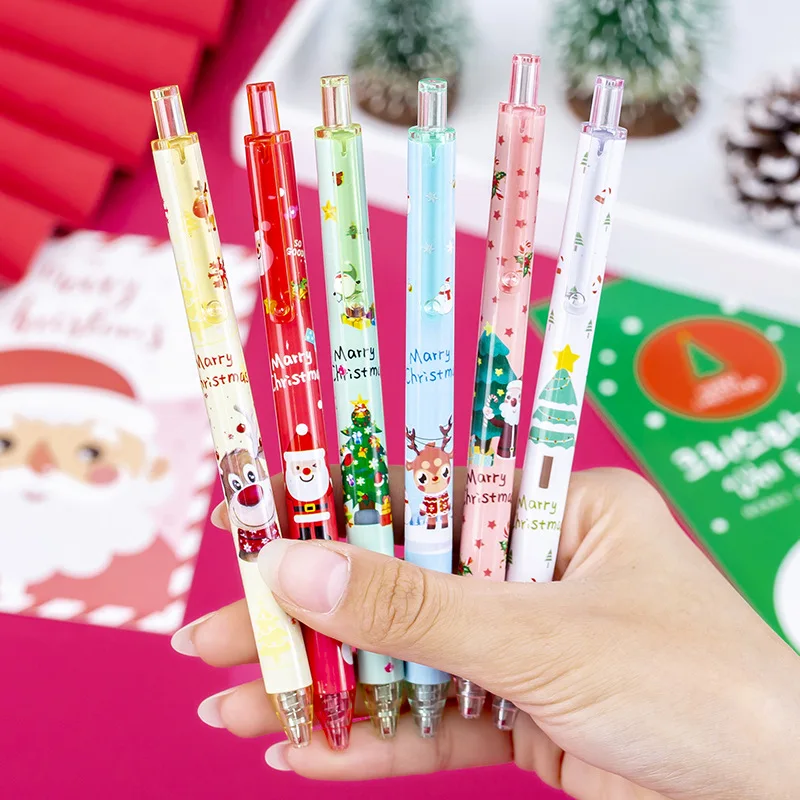 10Pcs/Lot Christmas Themes Press Gel Pen 0.5mm Black Ink Creative Cartoon School Student Gift Stationery Office Signature Pen