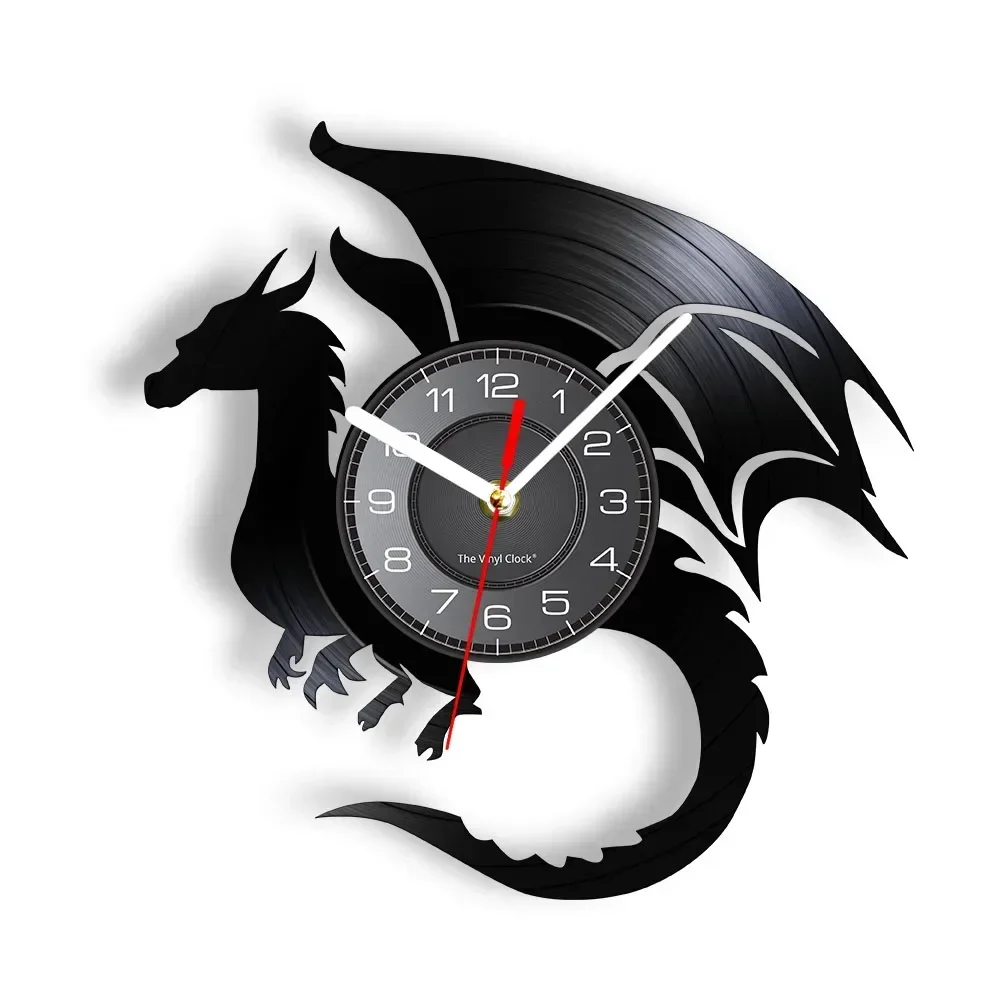 Flying Dragon Fantasy Art Vintage CD Disc Wall Clock Vinyl Record Album Home Decor Oriental Myth Fire Dragon Silent Sweep Clock