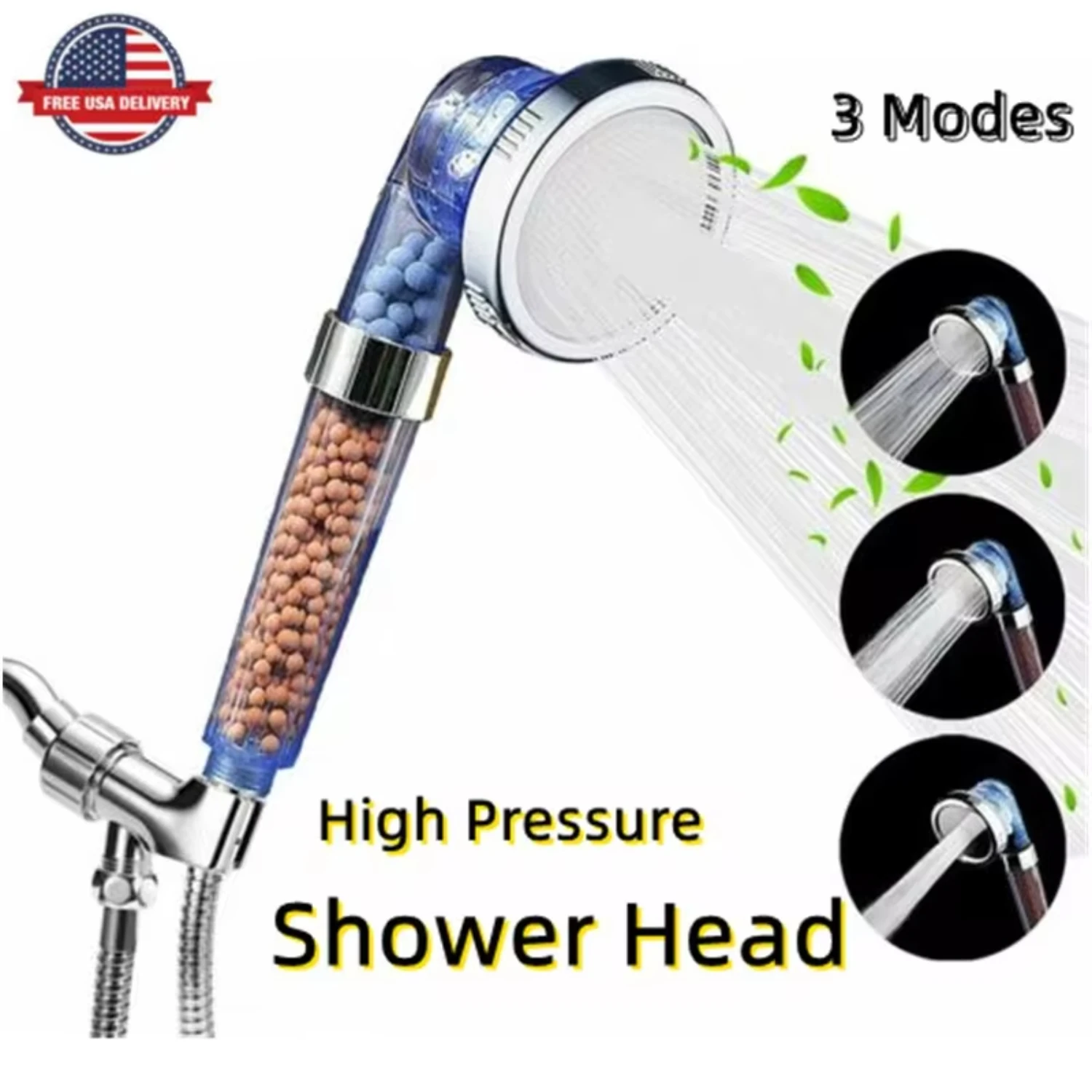 Three  Ionic High pressure Shower ,Healthy Filtration Detachable Design, Save 40% water Shower