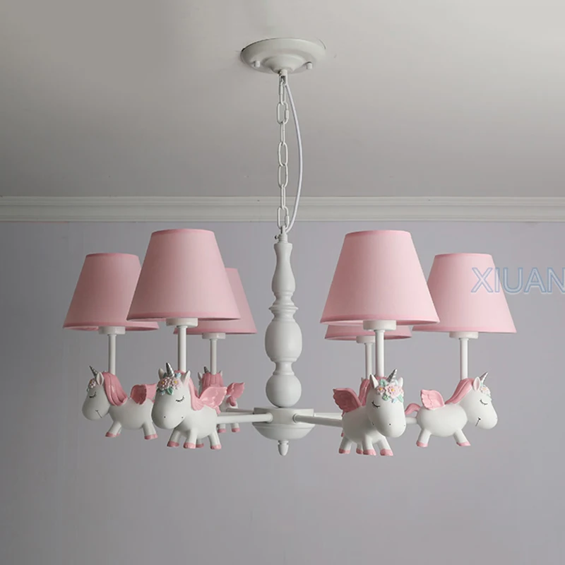 Imagem -06 - Lâmpada Pingente Led para Berçário Luz de Teto Rosa Azul Rosa Resina Unicórnio Princesa Menino Menina Crianças Quarto E27