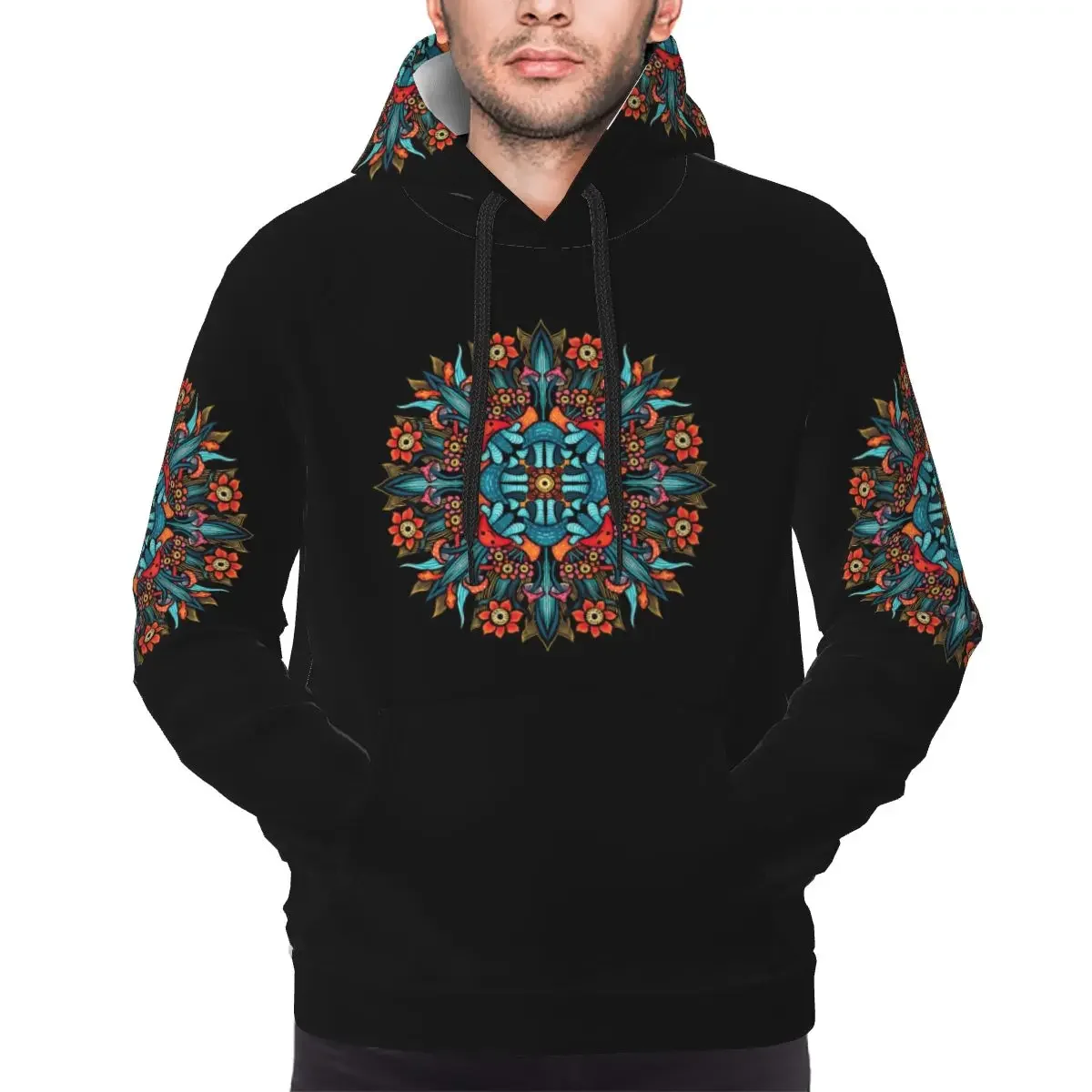 Trippy Hippie Psychedelic Colorful Mandala With Mushrooms Hoodie Pullover Winter Men's Women's Sweatshirts Long Sleeve Tops