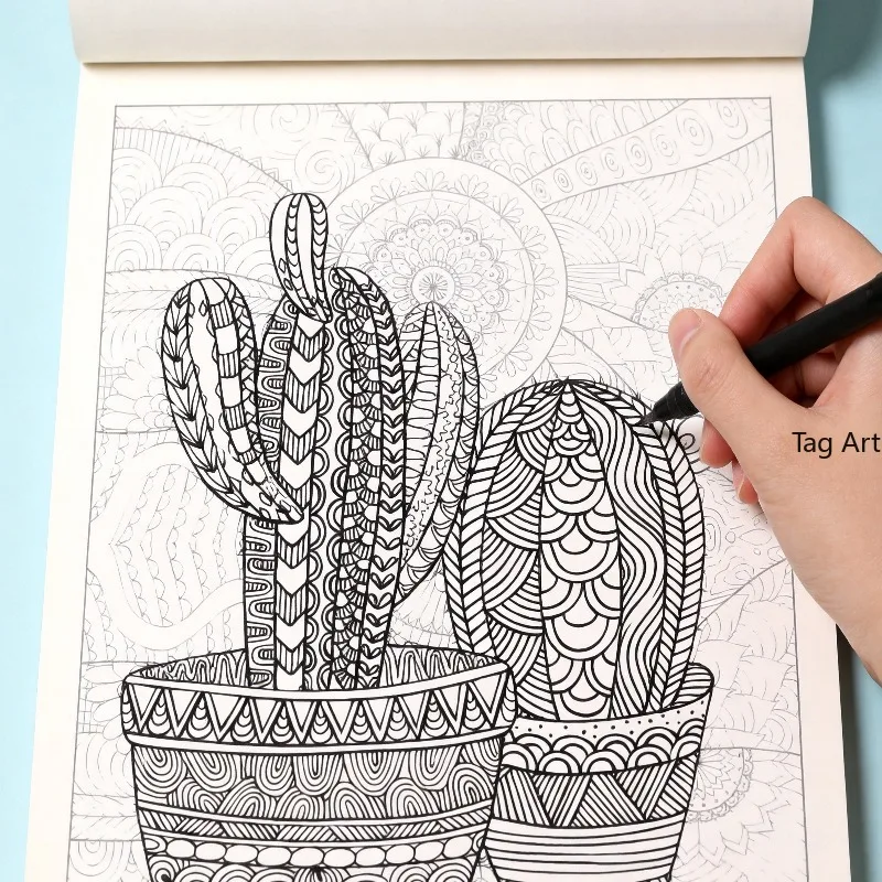 A Hand Drawn Decompression Graffiti Notebook, for Copying Line Drawings, Featuring 24 Patterns of People Animals and Scapes