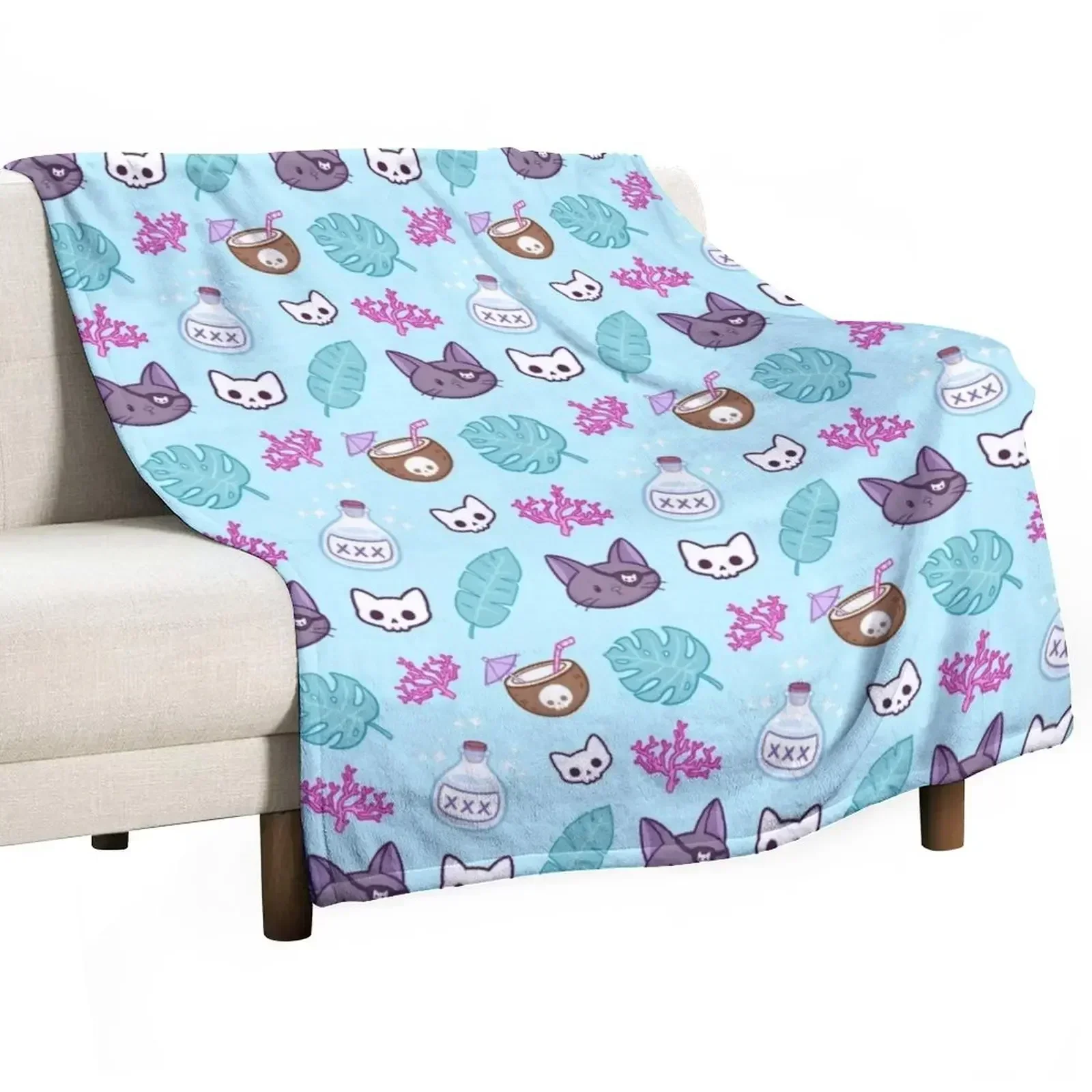 

Pirate Cat // Turquoise | Nikury Throw Blanket Sofa Quilt Luxury Designer Blankets