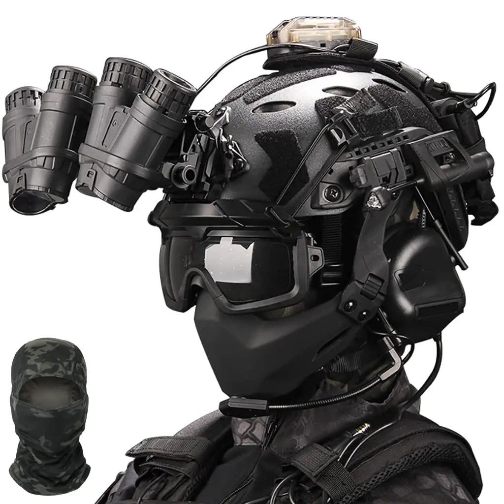 

Tactical Airsoft Helmet Set with Noise Cancelling Headphones Night Vision Goggles Model for Outdoor Hunting Paintball Equipment