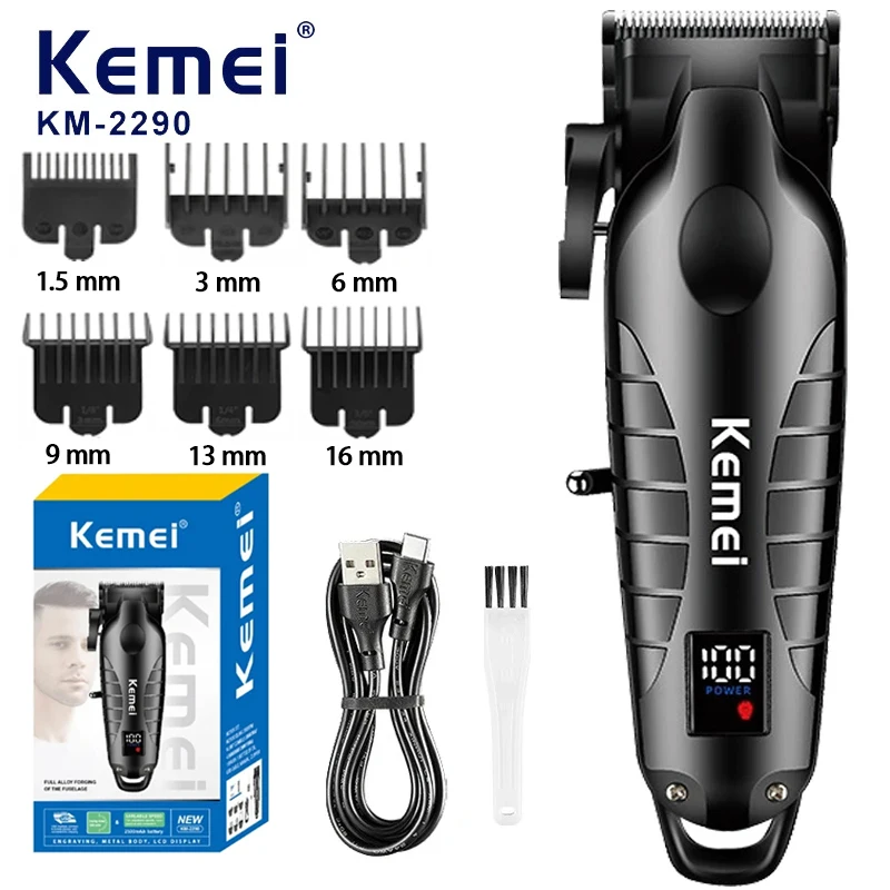 Kemei Professional Electric Clipper LCD Rechargeable Full Alloy Forging of The Fuselage Large Power Long Capacity KM-2290