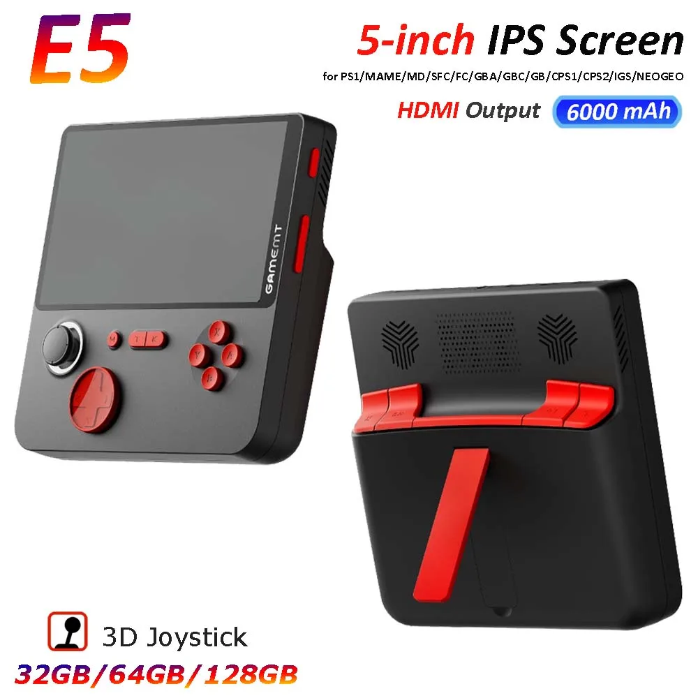 E5 Handheld Game Players 5-inch IPS Display Arcade Classic Gaming Consoles with 22W 6000mAh Power Bank Retro Games Console