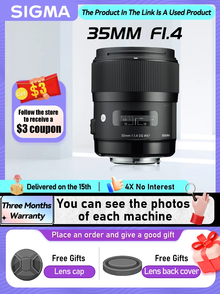 

Sigma 35mm F1.4 DG HSM Art Full Frame Prime Digital SLR Camera Lens for Canon 6DII 5D IV Sony A7 III IV Nikon D850 35 1.4 (Used)