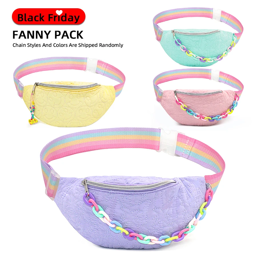 Full Series Kid's gift Waist Bags Cheap 3D Embroidered Fanny Packs Macaron-colored Chains~Adjustable Thickened Shoulder Strap